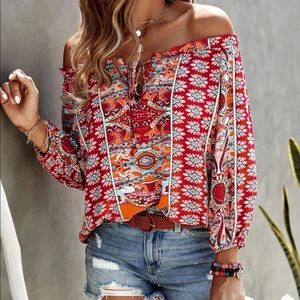 Boho Floral Print Off Shoulder Top